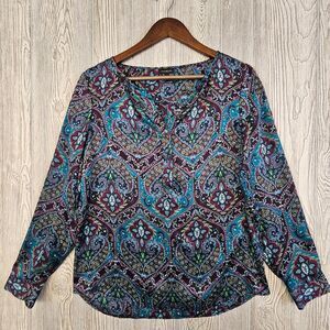Talbots Long Sleeve Blouse Top‎ Women's Small Elegant Paisley Print Boho Tunic